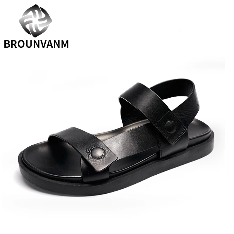 

Men's sandals summer Genuine leather Sneakers Men Slippers Flip Flops men casual Shoes beach outdoor all-match cowhide male