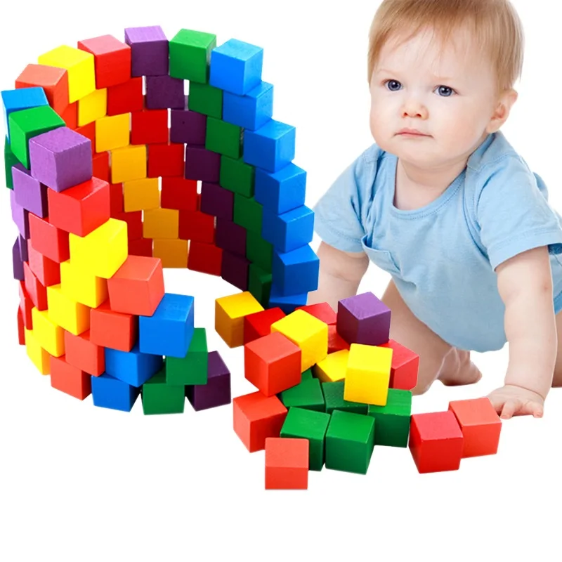 100 шт. 2 см маленькие деревянные блоки Строительные красочные кубики детские развивающие игрушки математический инструмент модель детские игрушки