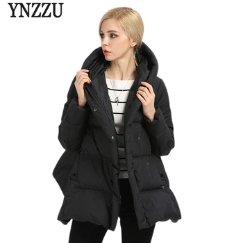 

YNZZU European 2017 Autumn Winter Women Down Jackets Chic Long Sleeve Warm White Duck Down Coats for Women High Quality O264