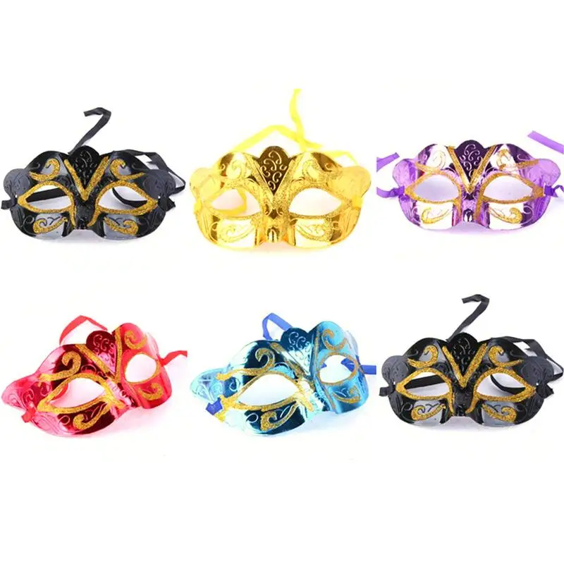 

6pcs Shinning Colorful Masquerade Mask Ball Venetian Prom Half Face Party Mask For Halloween Masquerade Cosplay Party A3