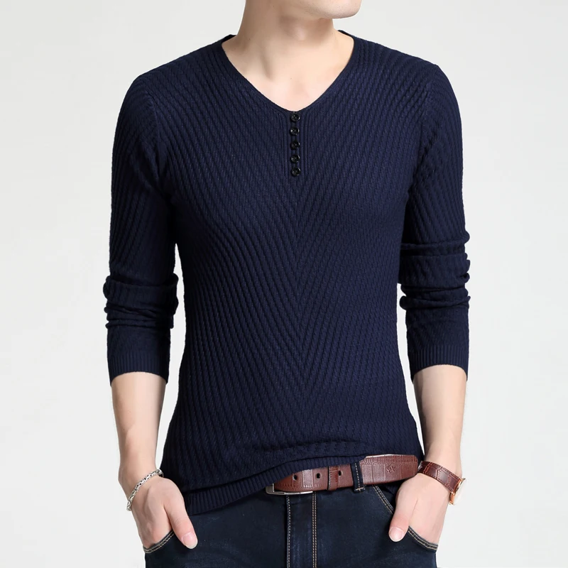 M 4XL Winter Henley Neck Sweater Men Cashmere Pullover