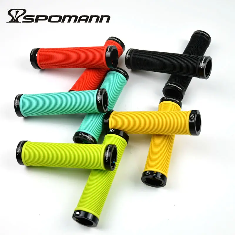 Spomann مضيئة سبيكة خواتم + tpr المطاط دراجات المقود القبضات مزدوجة تأمين مكافحة زلة قبضة الدراجة mtb أجزاء bicicleta 120 جرام