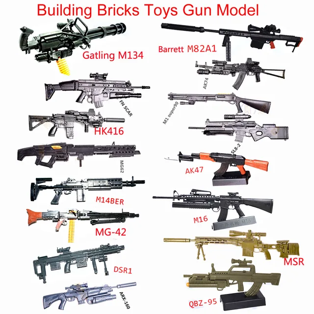 1:6 Scale Toy Mini  Gun Model M134 MG42 AK47 98K Rifle Puzzles Building Bricks Assembly Weapon Scene Sandpan Game Toy 1
