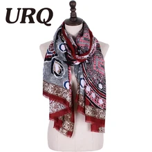 URQ, женские шарфы, светильник, удлиненный большой шарф, шаль, Ретро стиль, Женский хлопковый шарф с принтом, роскошные шарфы V9068