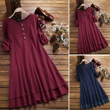 Женское модное свободное ретро платье с О-образным вырезом, Повседневное платье с коротким рукавом, винтажное свободное студенческое модное обтягивающее платье на пуговицах
