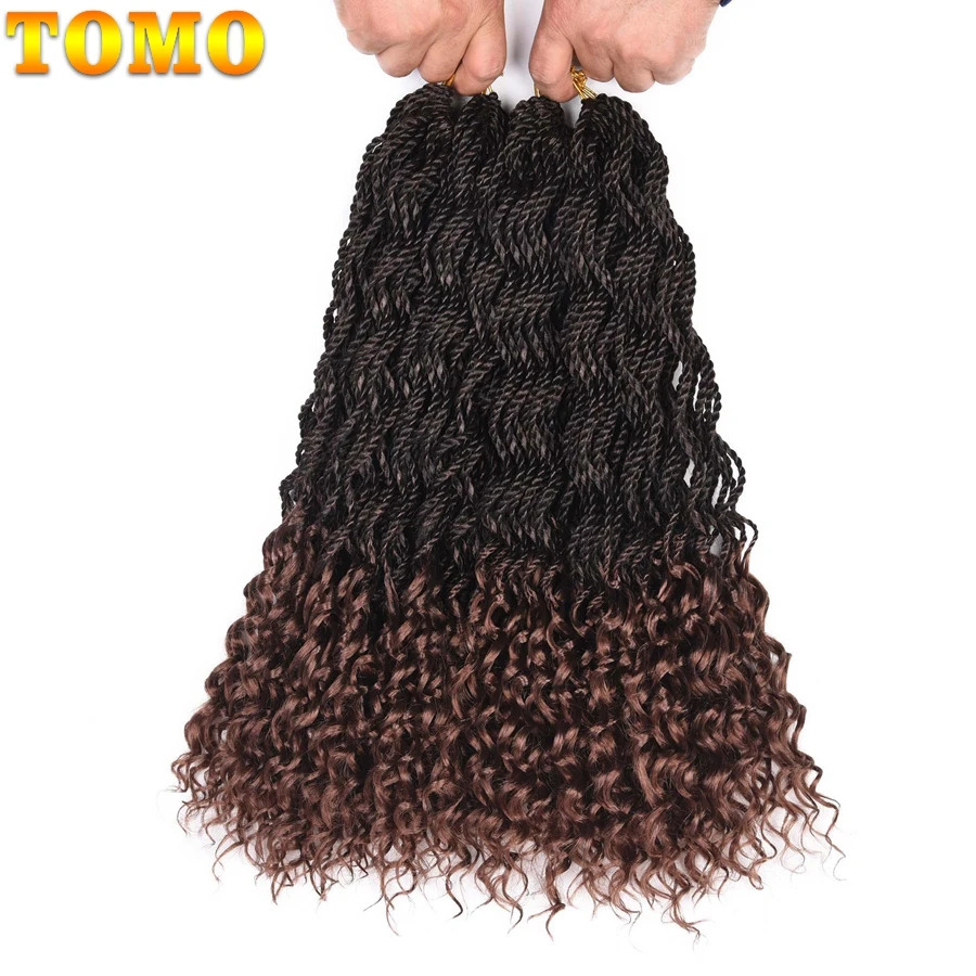 

TOMO 24 Strands Curly Senegalese Twist Crochet Braids 18 Inch Synthetic Ombre Crochet Braiding Hair Extensions for Women
