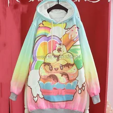 Милые зимние женские Лолита вишня кролик Kawaii Свободные Толстовка торт Harajuku с длинным рукавом тройник свободные красочные Феи Kai
