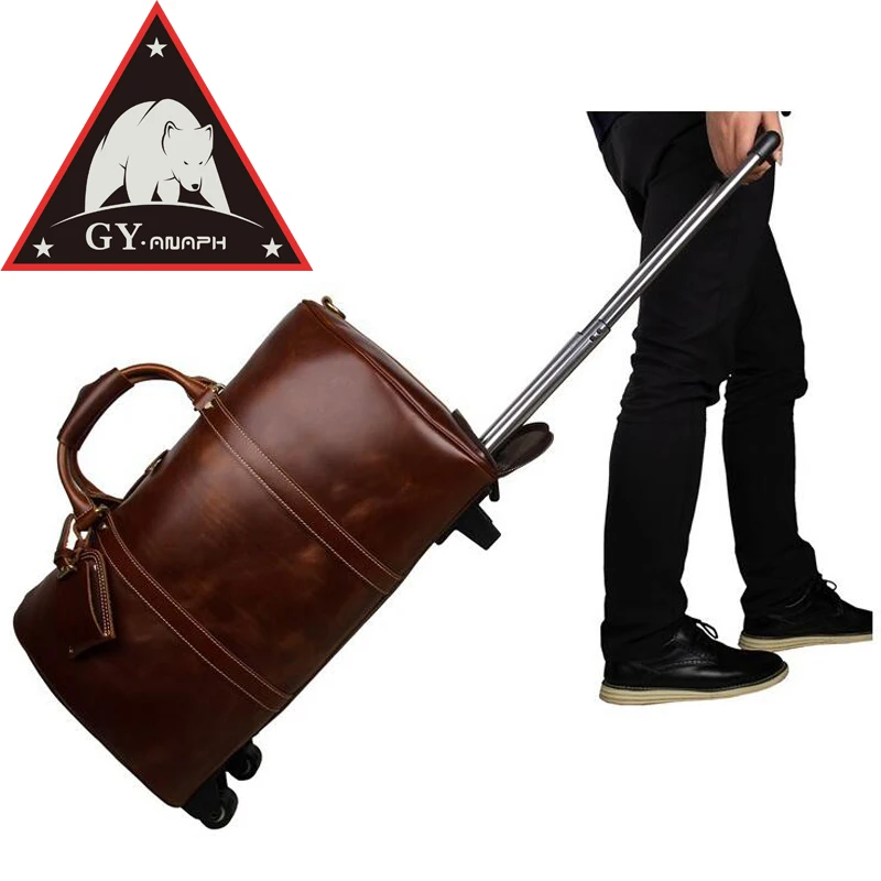 ANAPH Unisex Rolling Suitcase Men's Calfskin Leather Brown Carry On Luggage Business Travel Wheeled Duffle Bags 21 Reise Koffer