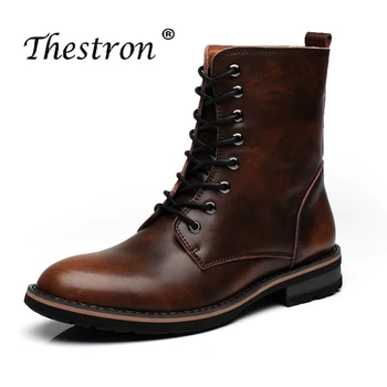 

New Luxury Working Boot Men Mid-Calf Vintage Brown Man Boots Round Toe Mens Split Leather Boots Rubber Non-Slip Timber Land Boot