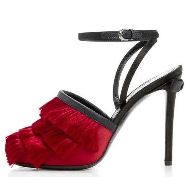 Hohe Armee High Toe Knöchel rot Frauen Sandalen Retro Colors Stil Peep Damen Abdeckung Quaste Party Elegante Sexy Schnallen Frühling customizable grün Schuhe Heels Kleid wO1qtHUX
