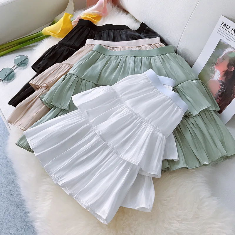 Модная шикарная 2019 атласная плиссированная мини-юбка короткий атласный юбки для женщин высокого качества оборки с эластичной талией юбка