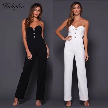 

Halinfer 2019 new summer women Jumpsuits sexy bodycon ankle-length pants button bandage formal homecoming party vestidos