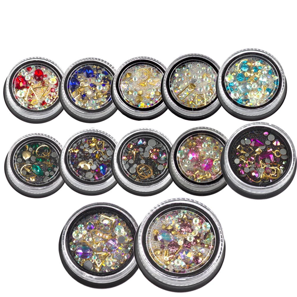 Разноцветные Смешанные 3D Стразы для ногтей бриллианты кристаллы Бусы из драгоценных камней блестящие украшения для ногтей аксессуары DIY камни для ногтей