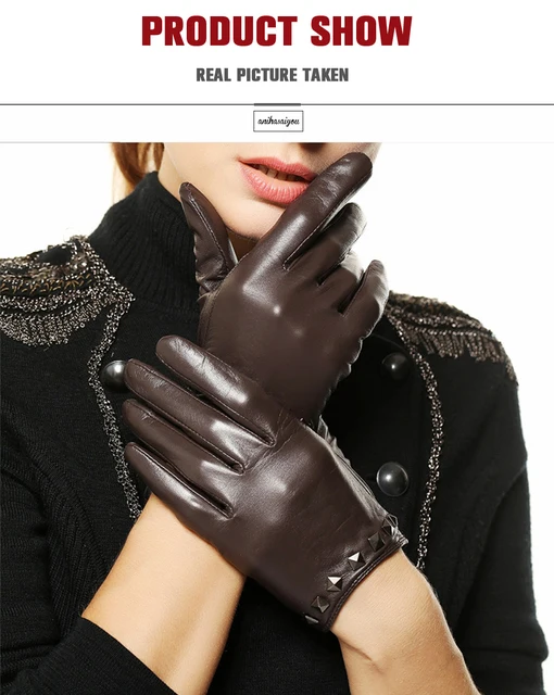 Guantes de cuero negro para mujer, guantes de piel de cabra importados de  alta calidad, cortos, dos estilos para mantener el calor en invierno -  AliExpress