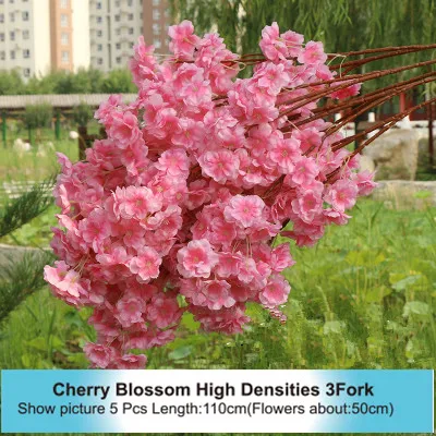 High Densities 4 6 fork Fake Cherry Blossom Flower Branch Begonia Sakura Tree Stem for Event Wedding Tree Deco Artificial Decora - Цвет: High 3 Fork