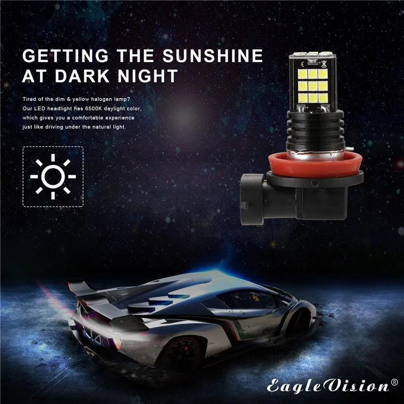WUPP Автомобильные фары 2 шт. H8 H9 H11 3030 24 SMD Противотуманные RGB светодиодные Вт 6000 К