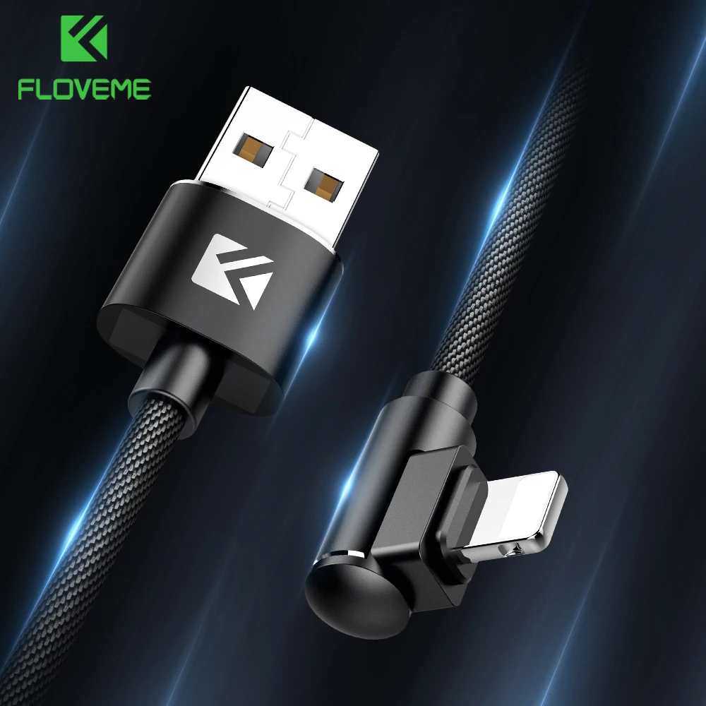 FLOVEME 1M 90 Degree USB Cable For iPhone X Xs Max 8 9 7 6 6s 5 SE 2.4A