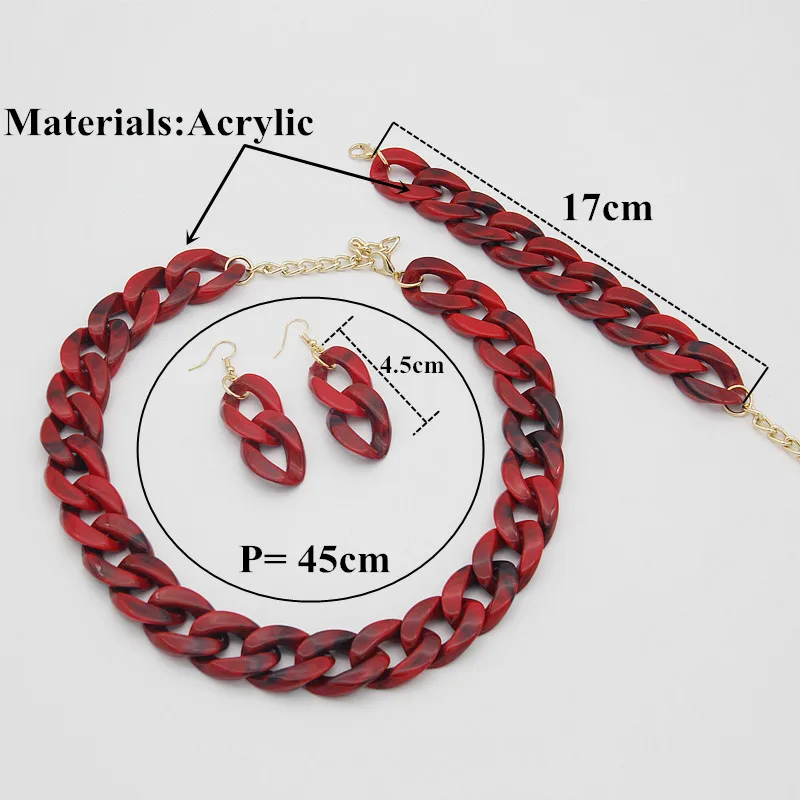 Крупная красная акриловая цепочка, длинное колье, ожерелья для женщин, винтажная пластиковая цепочка, воротник, подвески и ожерелья, бижутерия
