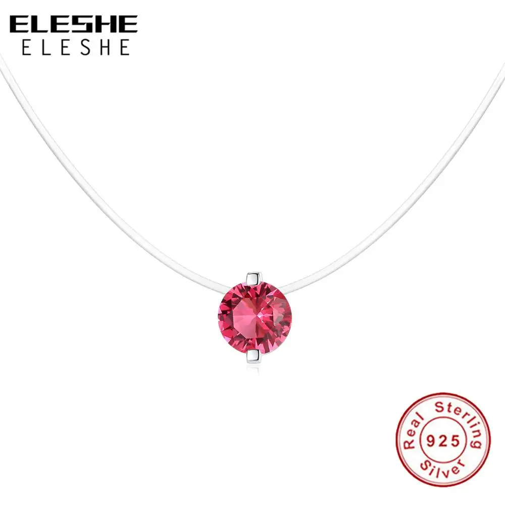 ELESHE, 925 пробы, серебряная невидимая цепочка, ожерелья, подвески, кристалл, колье, ожерелья, прозрачная рыболовная леска, колье для женщин - Окраска металла: red