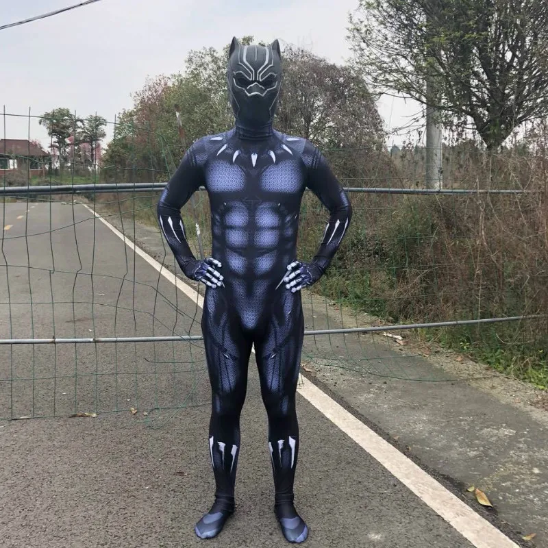 Coshome Black Panther Cosplay Costumes Adult Kids Clothing Men Bodysuit With Mask For Halloween Party (9)