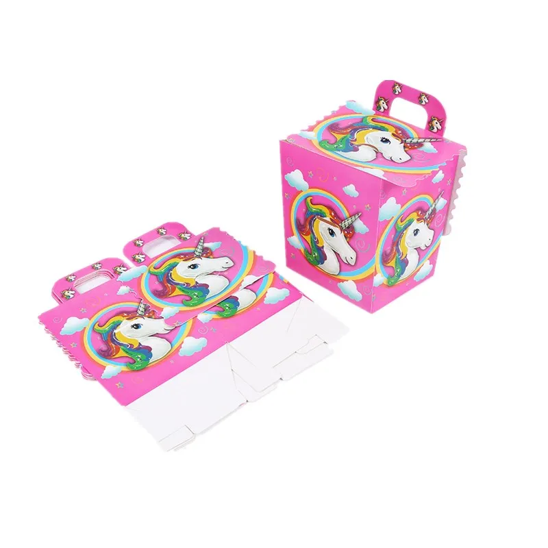 Candy Box 6pcs Единорог Бумага коробка конфет сумки с ручками крафт-Бумага подарок мешок попкорна детский душ украшения на свадьбу на день рождения вечерние поставки - Цвет: Candy Box 6pcs