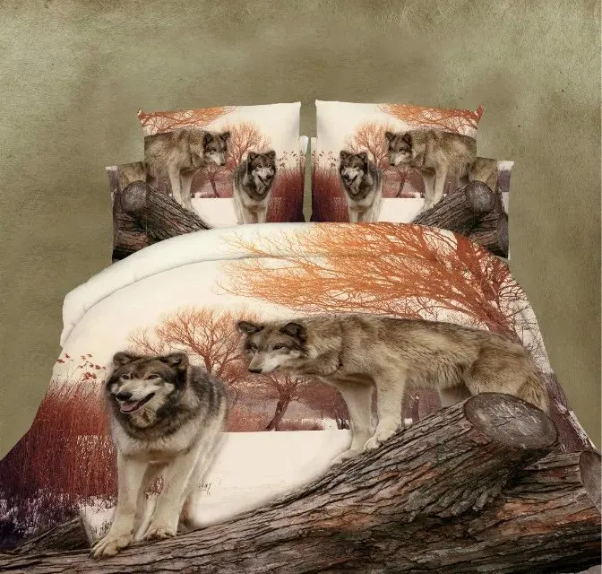 Лучшее. WENSD постельное белье для спальни с мультяшными животными из мягкого сверхтонкого волокна, набор пододеяльников с изображением кота, волка, тигра, простыня king-jogo de cama - Цвет: as picture