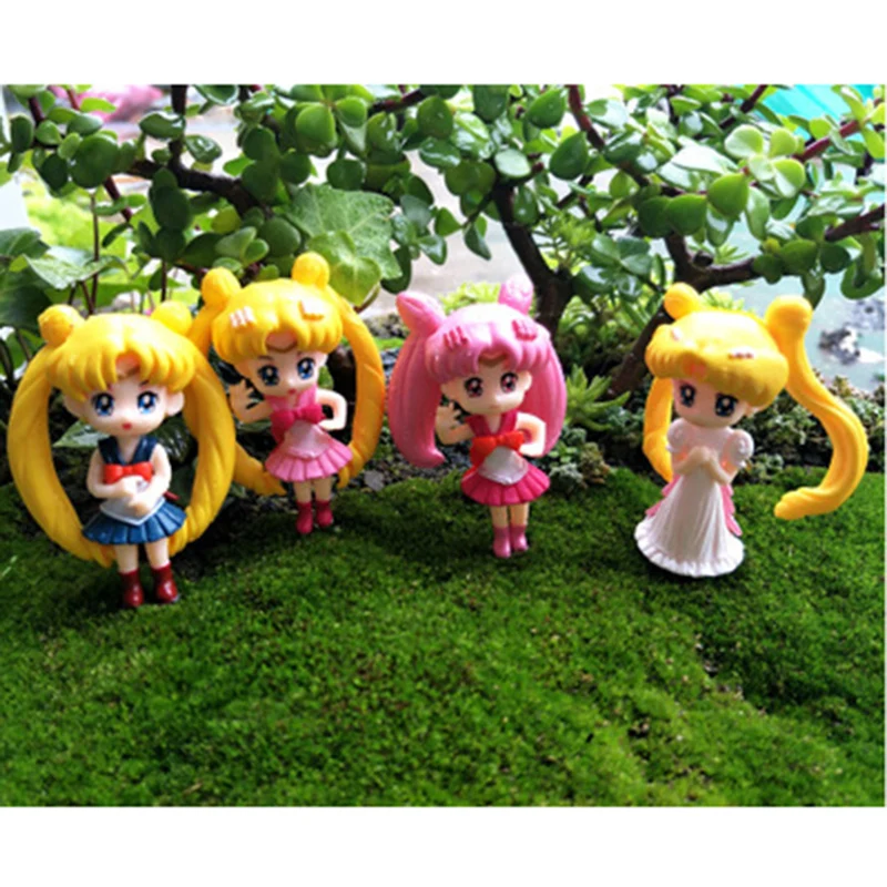 

ZOCDOU 4 Pieces Japan Anime Sailor Moon Star Beauty Girl Model Small Statue Figurine Crafts Ornament Miniatures DIY Cake Decor