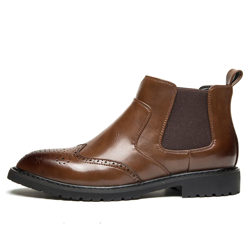 Мужская зимняя обувь Челси Формальные высокие взрослая кожа модные настоящие зимние мужские ботинки#78094 - Цвет: brown