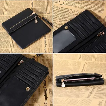 

Women Fashion Vintage Double Zipper Dull Polish Leather Long Wallet Handbag Best Sale-WT