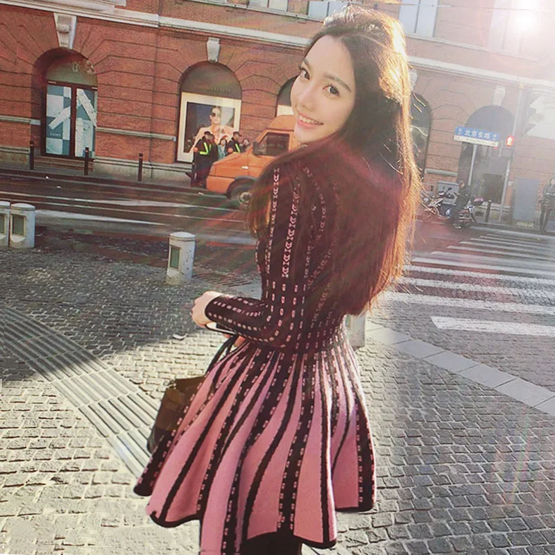 

Factory direct knitting dress 2018 winter big size women's women's neck sweater slim long sleeved dress