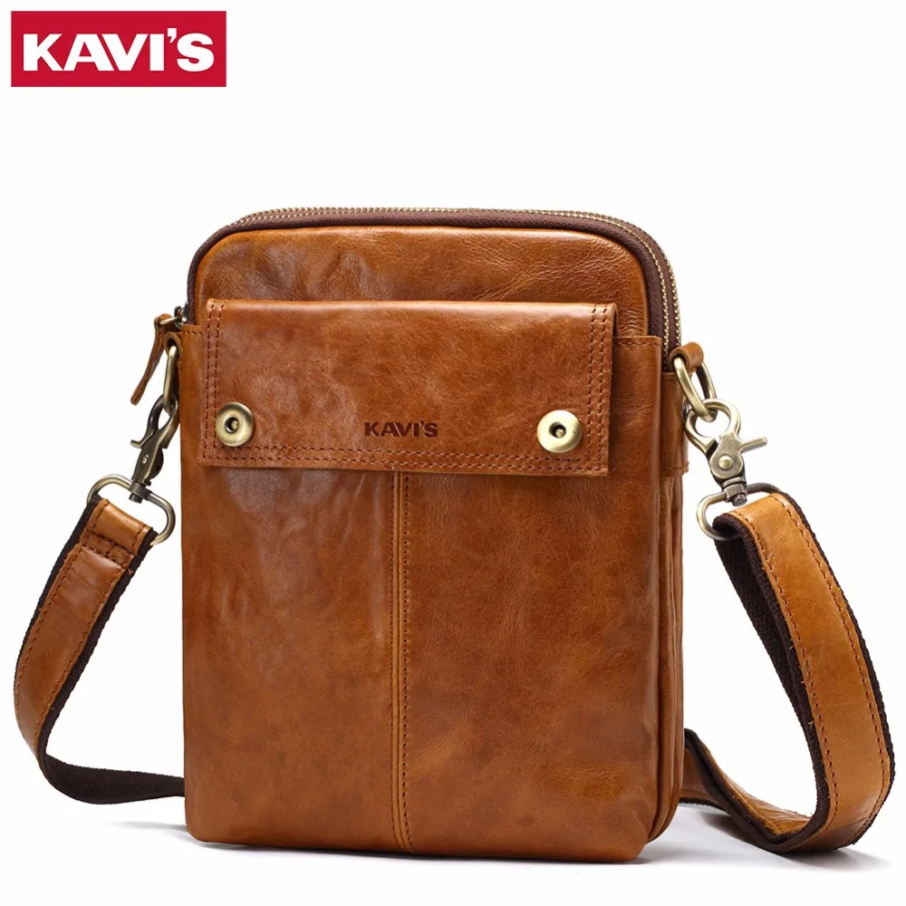 

KAVIS Crazy Horse Genuine Leather Messenger Bag Men Vintage Shoulder Crossbody Handbag Bolsas Sling Chest For Male Small Hasp