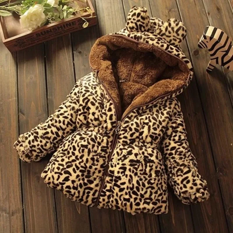 

Girls Warm Winter Coat Girls Hot Children Leopard Hooded Coats High Quality Clothes Jackets For Girls Kids Costume 10sets/lot