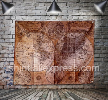 

Retro map Flag Banner Polyester 150* 122cm Hang on the wall 4 grommets Custom Flag indoor Decoration Vintage nautical chart