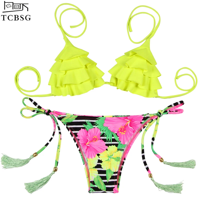 Buy Online TCBSG Bikinis Women Swimsuit 2018 New Summer Floral Tassel Swim Top Bathing Suit