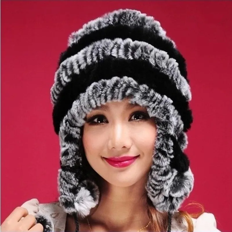 

New rex rabbit fur hat thick woven fur hat winter earmuffs ladies warm hat Korean version