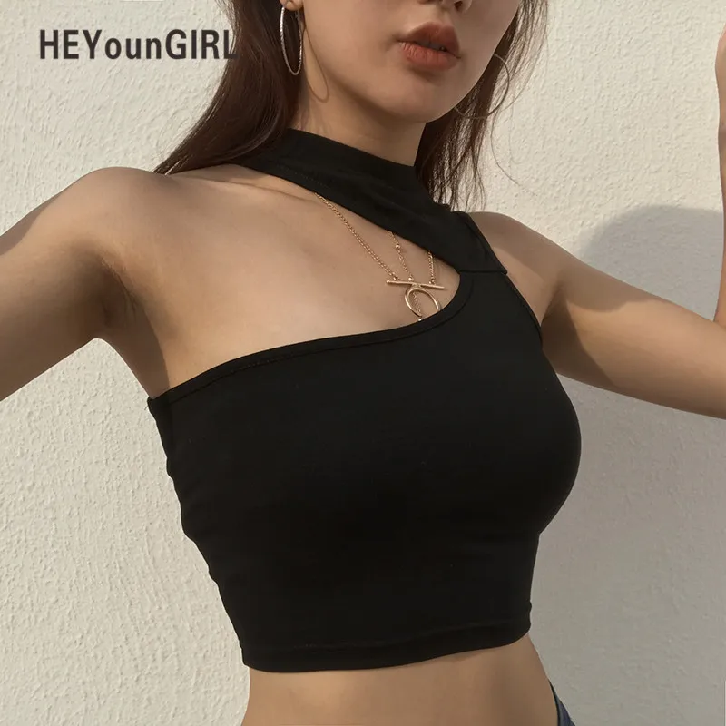 Женские облегающие Топы HEYounGIRL с лямкой на шее пикантная футболка без рукавов