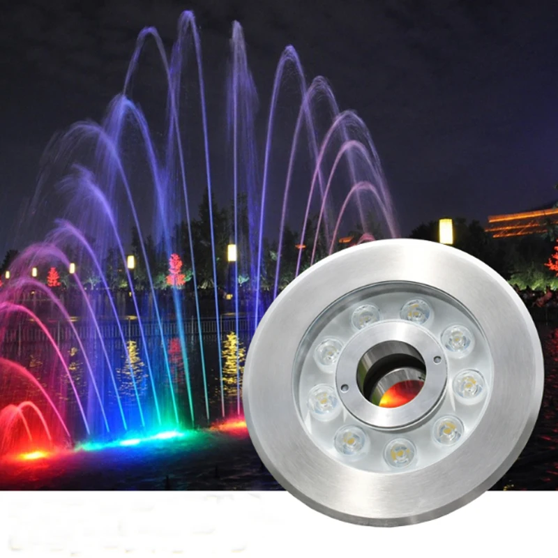 6 Вт, 9 Вт, 12 Вт, 18 Вт IP68 светодиодный свет RGB для использования в грунтовых водах на открытом воздухе Водонепроницаемый цветной водный прожектор бассейн фонтан света