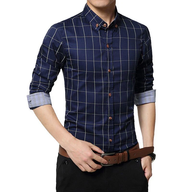 

CYSINCOS New Autumn Fashion Brand Men Clothe Slim Men Long Sleeve Shirt Men Plaid Cotton Casual Men Shirt Social Plus Size 5XL