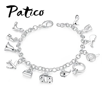 

Nice Bracelets 925 Sterling Silver ColorAAA Zircon Crystal Bracelets 12 Pendants Charms Bangles For Woman New Fashion Jewelry