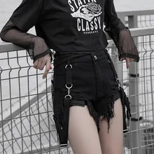 Женские повседневные летние джинсовые шорты в стиле Панк RAVE, модные черные комбинезоны в готическом стиле для девушек, Клубные вечерние сексуальные женские шорты в стиле панк