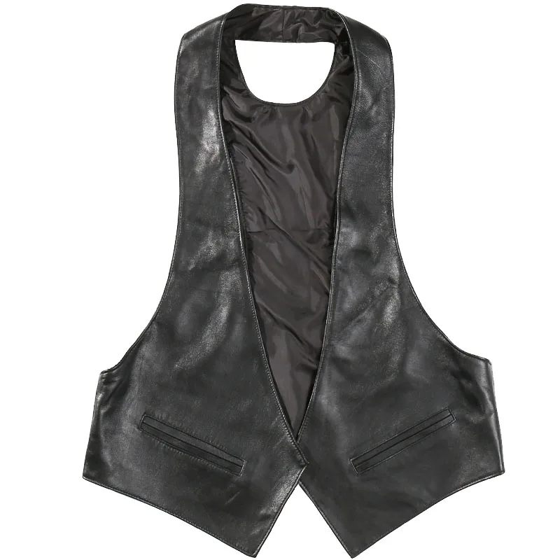 Perforé Sans De Véritable V Coréen Bawn Vêtements Noir D'équitation Femme Pour En Cuir Agneau Moto Mode Gilet Col Manches Ei YAvqUw6U