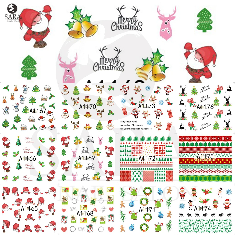 

1pcs Charm Christmas Designs Xmas Snow Flower Sticker Nail Art Water Transfer Tips Decorations Tool SAA1165-1176