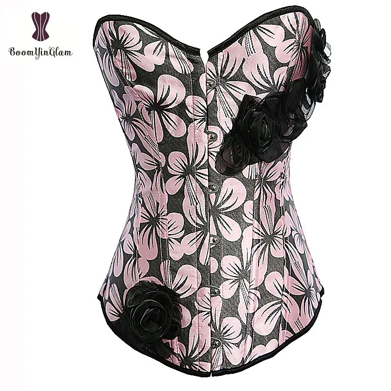 

Appliques Corset Floral Blue Pink Orange Korset Gothic Overbust Bustier Elastic Boned Gorset Outwear Women Corsets Sexy Korsett