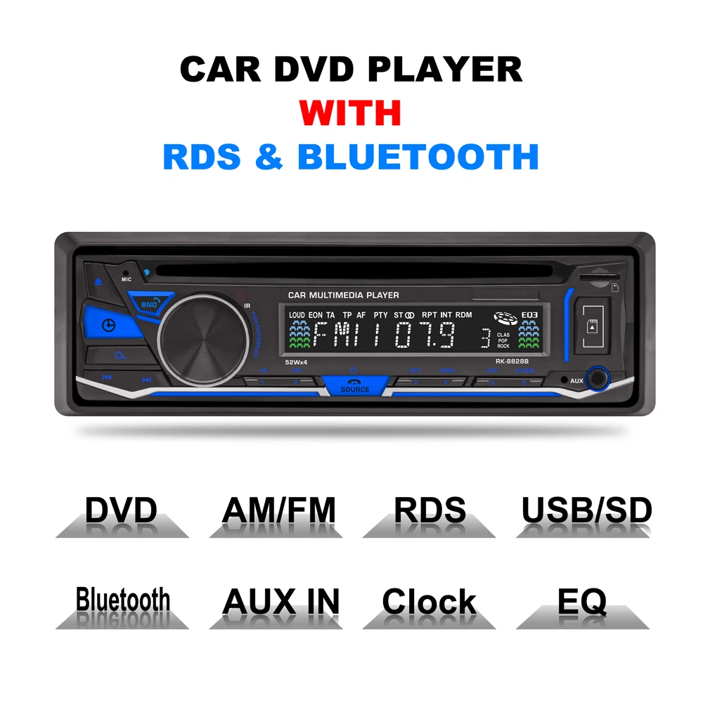 RK-8828B Фиксированная панель 4*52 Вт 7388IC Автомобильный DVD Радио Bluetooth AM FM RDS приемник CD VCD MP3 SD USB 12 в один Din автомобильный мультимедийный плеер