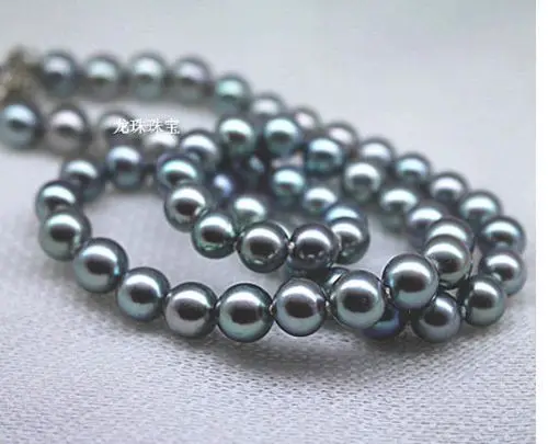 

Free Shipping >>>>> stunning 9-10 mm round tahitian grey pearl necklace 18inch 14k Clasp