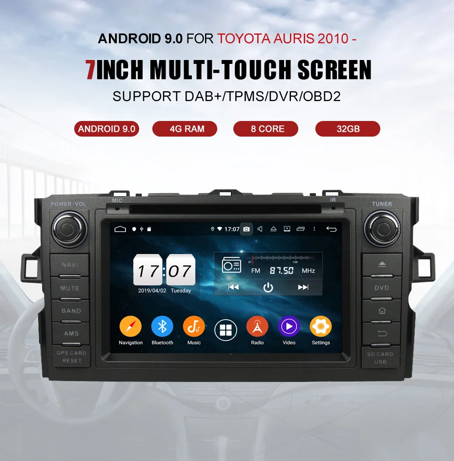 Top KANOR 4+32G Octa Core Android 9.0 2din car radio For Toyota Auris With GPS Navigation DVD Bluetooth SWC Audio Car Multimedia 0