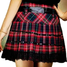 Осенне-летняя шотландская юбка для девочек, плиссированная клетчатая юбка красного цвета для девочек-подростков, женские кружевные танцевальные юбки с галстуком-бабочкой