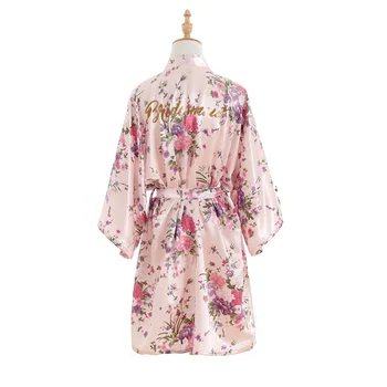 

Ladies Silk Cherry Blossoms Bronzing Powder Bridesmaid Simulation Silk Short Kimono Morning Dress Makeup Robe Sleepwear