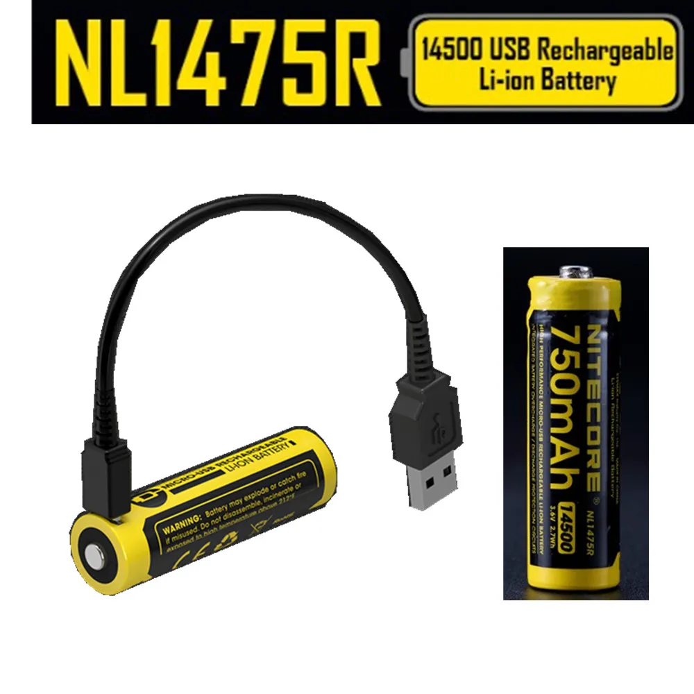 

1pcs NITECORE NL1475R built-in Micro-USB charge port Rechargeable Battries 750mah 14500 battery 3.6V output 2A updated NL147