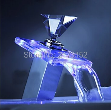 

Free Shipping Single Handle Single Hole Chrome Led Bathroom Sink Mixer Tap Square Led Waterfall Basin Faucet C-034